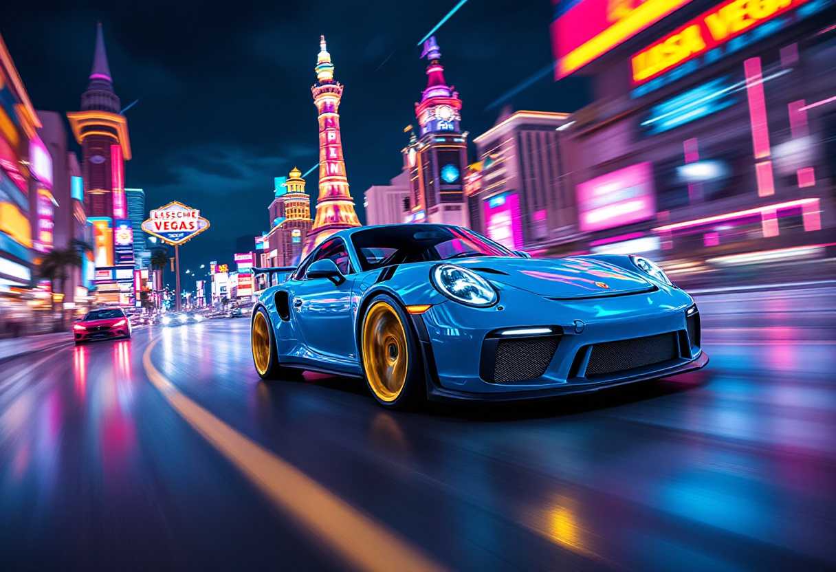Vibrant Night Drive in Las Vegas A Symphony of Neon Lights and HighPerformance Cars