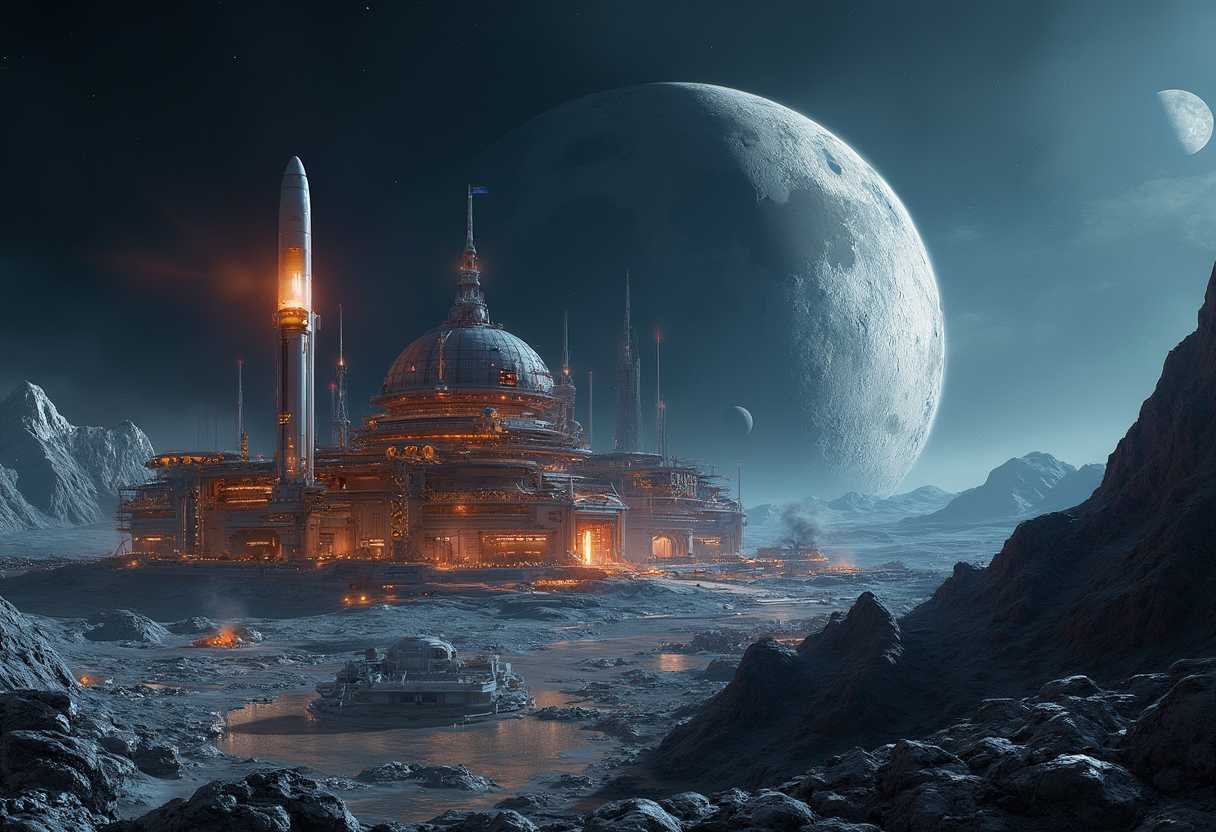 SpaceX colony on the moon, nuclear powered, mining colony, but make it a futuristic colony in a spacecore
