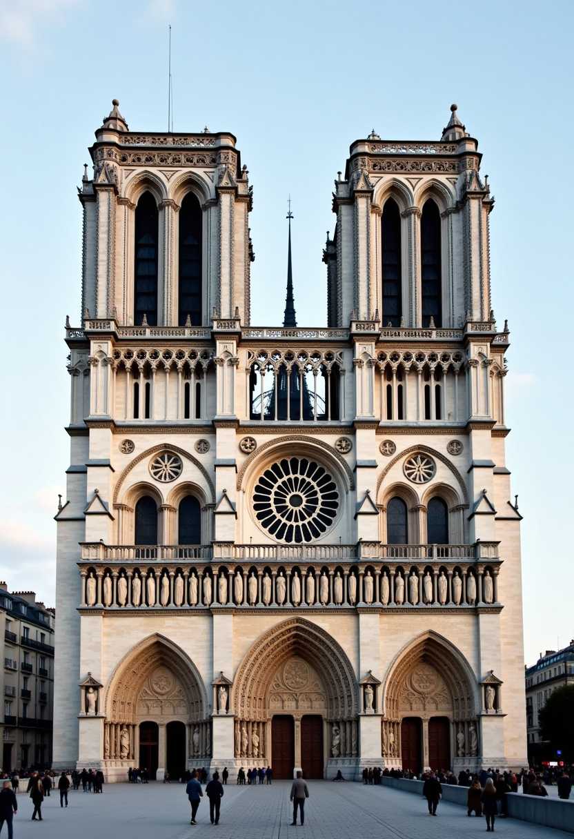 design a masterpiece of Gothic artistry, with an imposing facade showcasing intricate sculptures and captivating stained glass windows. Grand towers, flying buttresses, and spires add to its majestic presence, a symbol cultural significance, Paris France, in the city. highly detailed, realistic 16k UHD, HDR