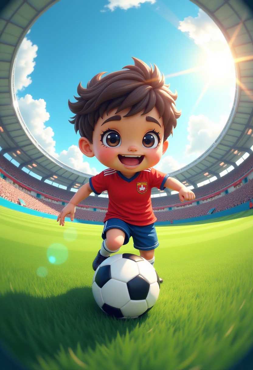 Exuberant Youth A Cartoon Characters Dynamic Kick on the Soccer Field