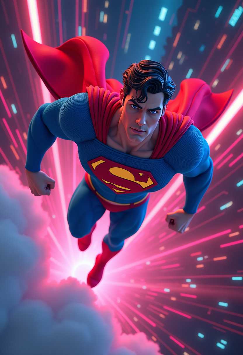 Dynamic 3D Rendering of Superman in Flight