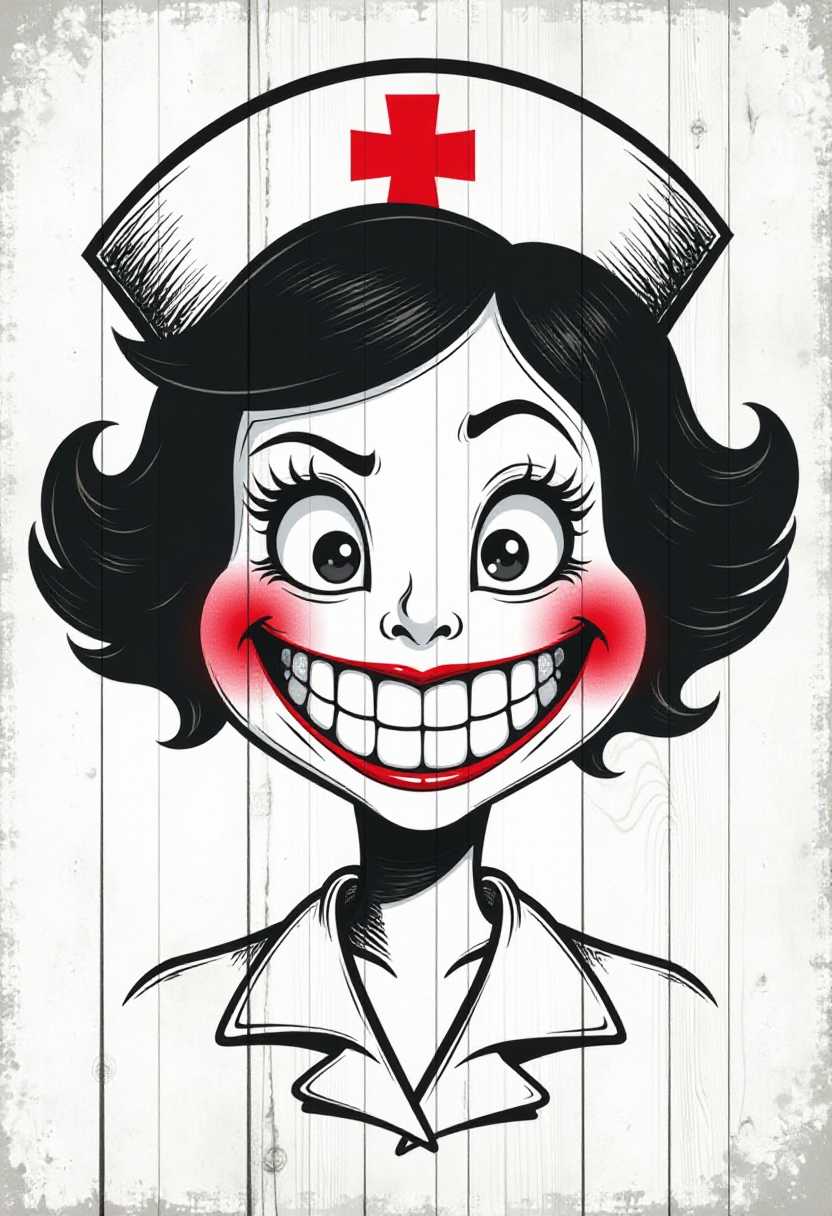 VintageInspired Illustration of a Cheerful Nurse with a Wide Smile