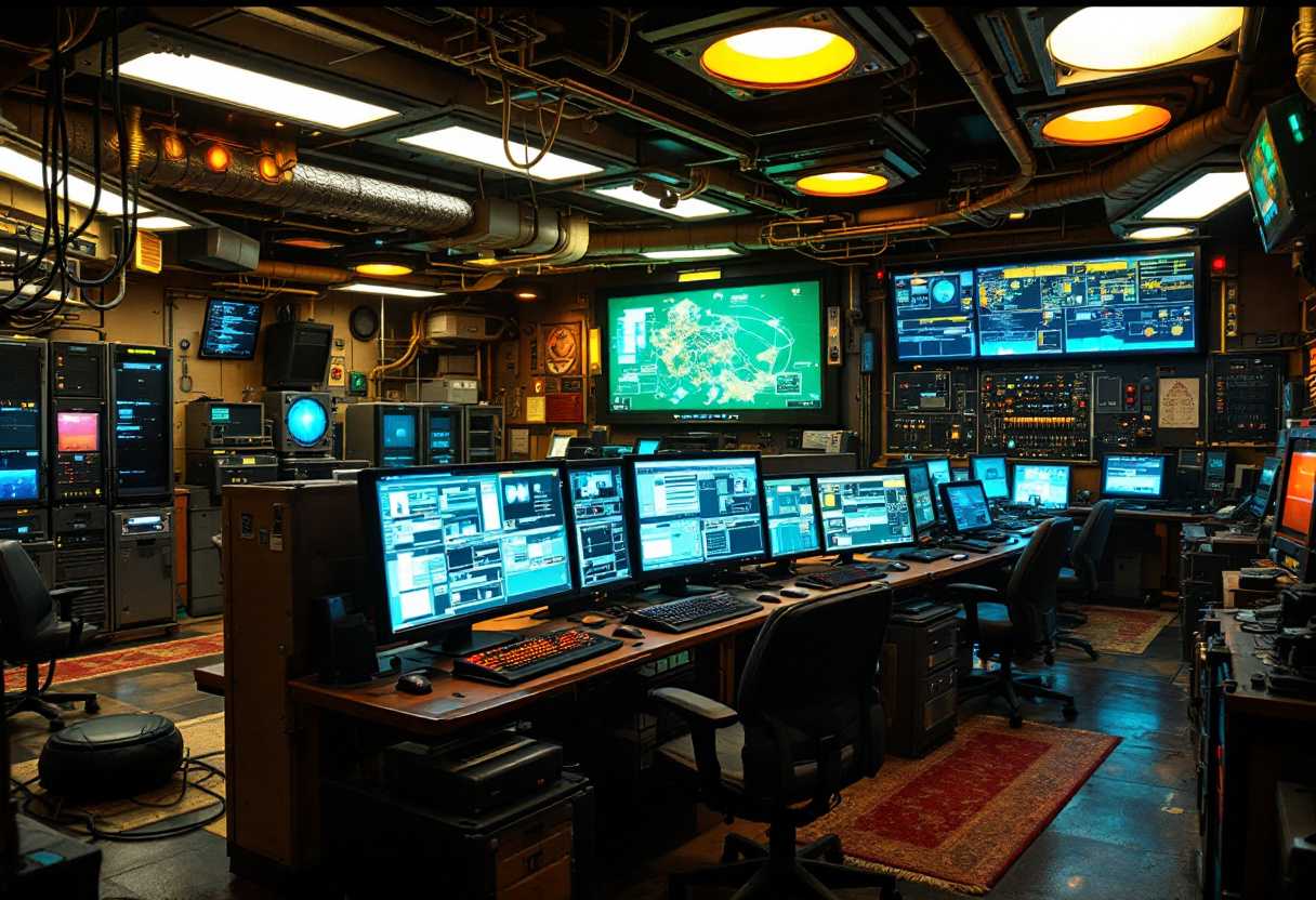 High-tech network control in a us nuclear bunker, computers, servers 