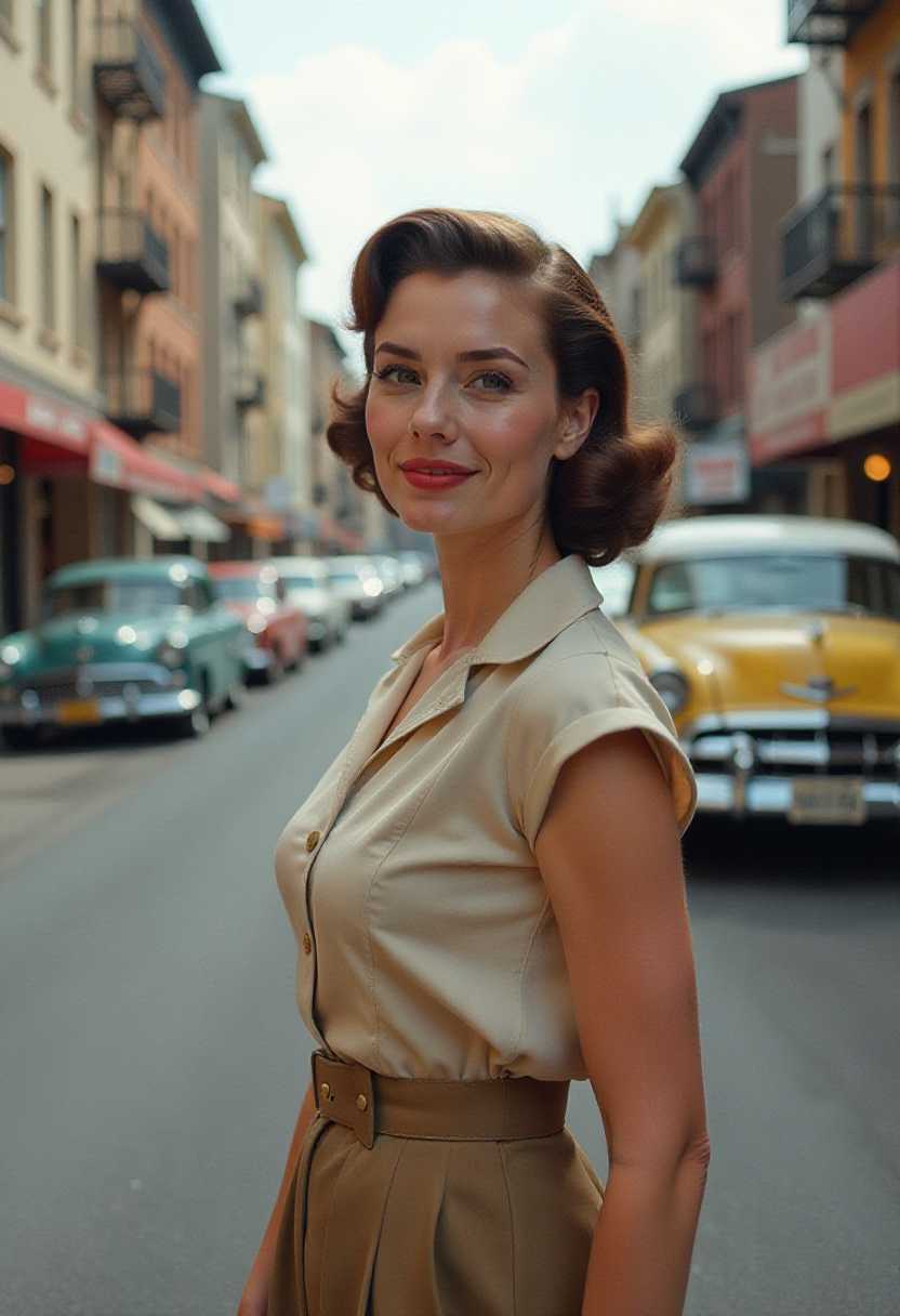 Lady on Street ,Scenes of 1950s Vintage America