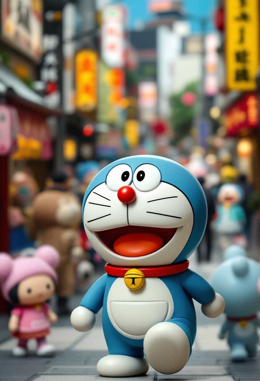 Colorful Street Scene with Doraemon and Friends 3D Statues