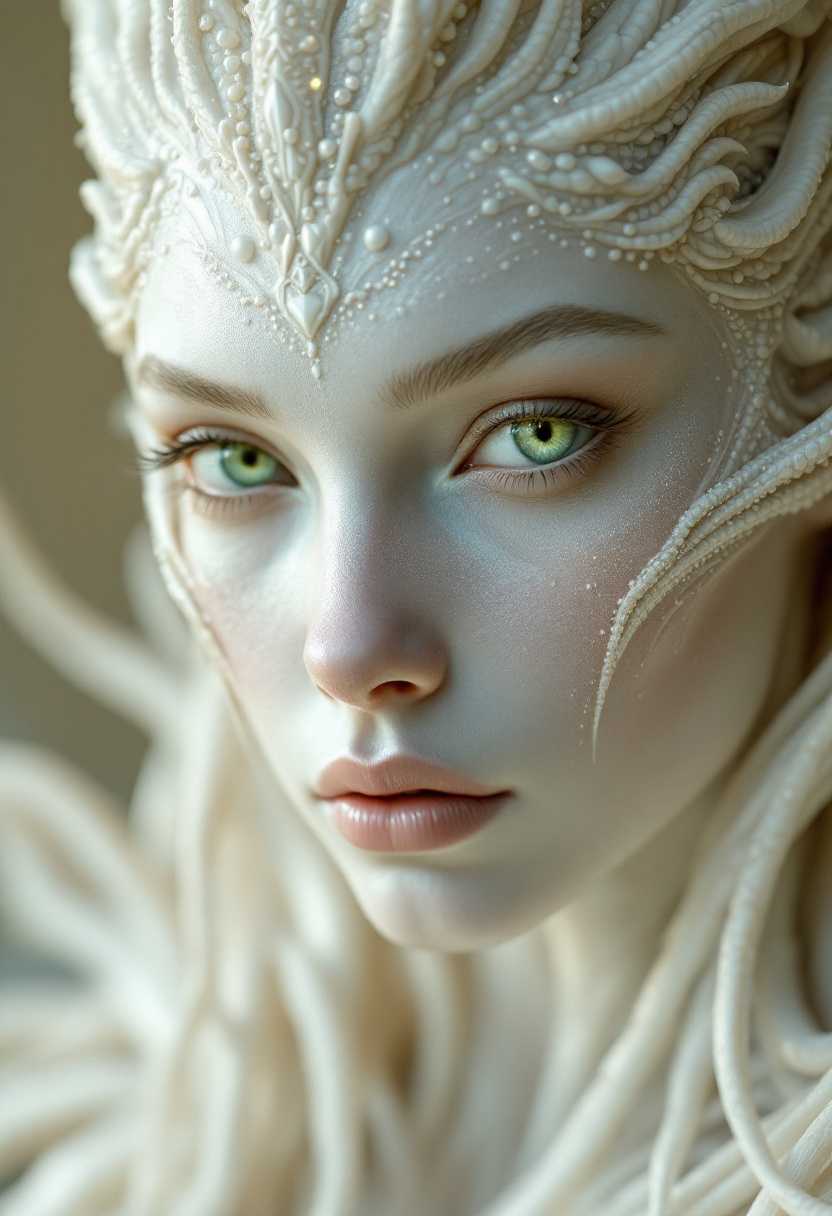 Enigmatic WhiteScaled Being with Otherworldly Green Eyes