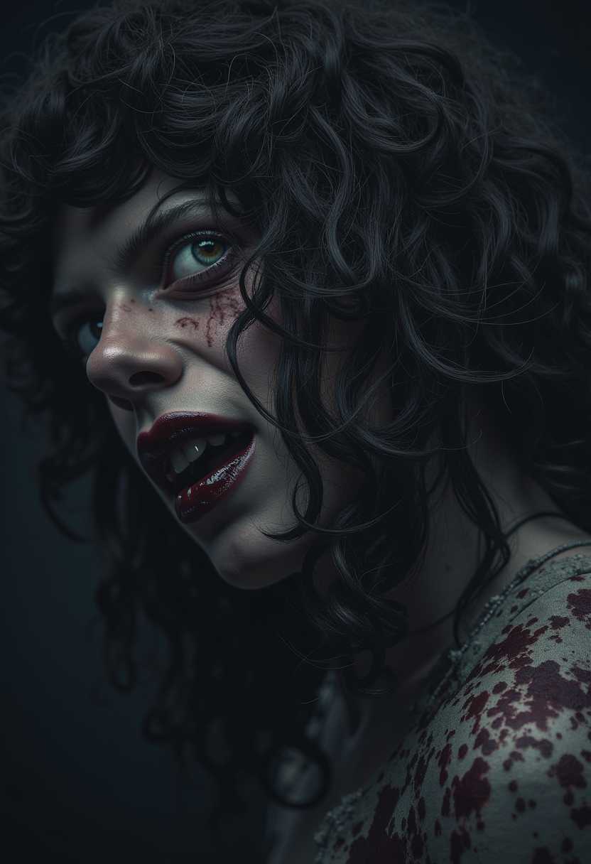 Intense Closeup of a Vampire with Dramatic Blood Splatters