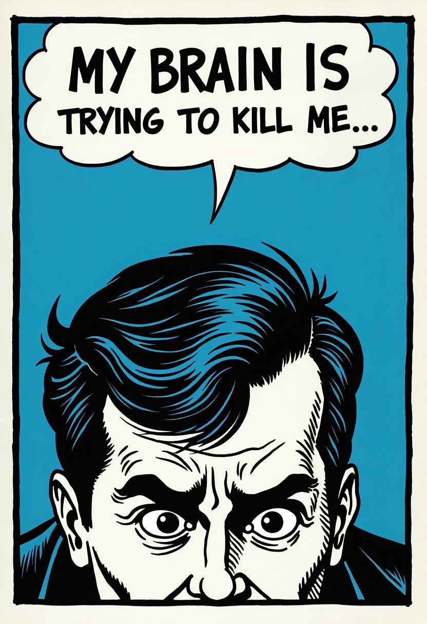 Pop Art Style Illustration with a Thought Bubble My Brain Is Trying to Kill Me