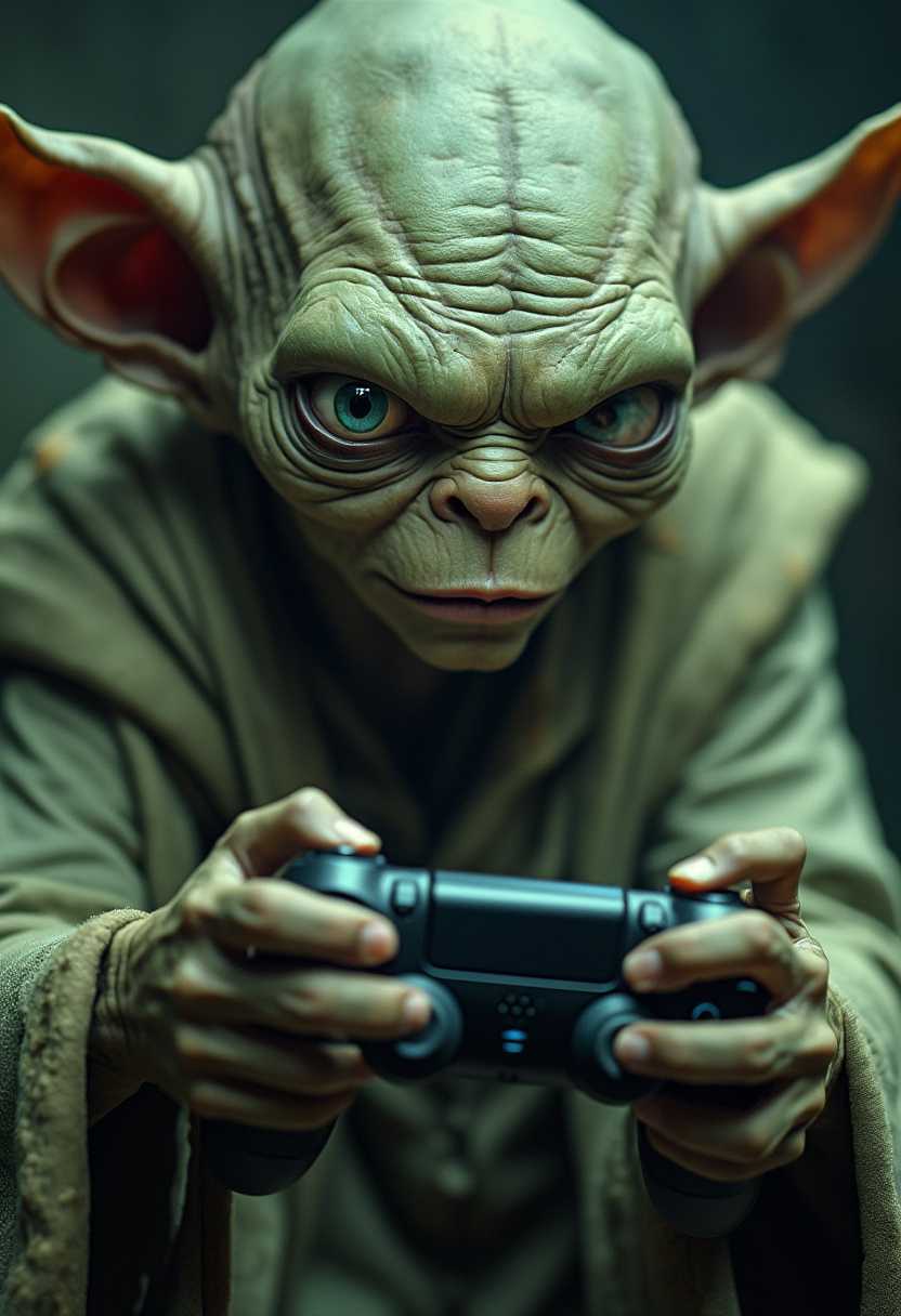 Star Warsinspired character engrossed in a video game