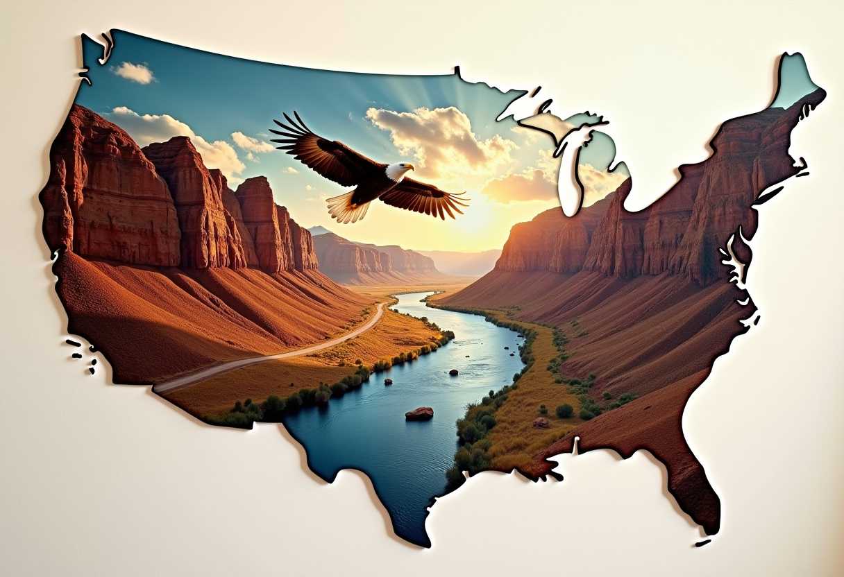 Eagle Over American Landscapes
