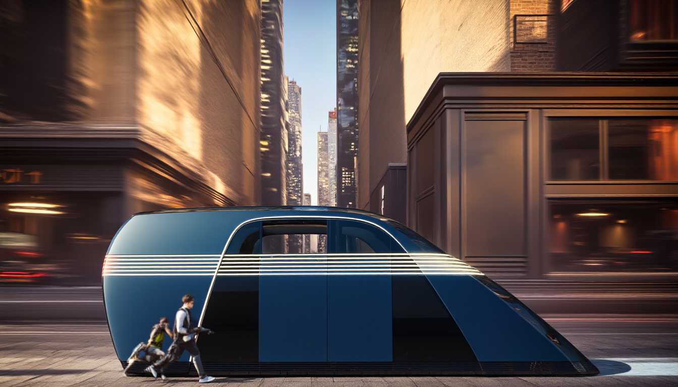 Futuristic Personal Rapid Transit Vehicle in Urban Setting