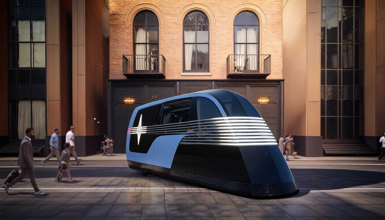 Subject: A futuristic TSLACYBRVN vehicle navigating the historic streets of Lisbon.

Visual Details: The vehicle's sleek, aerodynamic design is highlighted by its smooth metallic surface in a lustrous midnight blue, reflecting the vibrant colors of the surrounding cityscape. The wheels have a glowing neon edge, adding a touch of cybernetic elegance. 

Style: Futuristic realism with a focus on sleek, high-tech elements and ultra-modern aesthetics.

Composition: The camera captures the scene from a slightly elevated angle, looking down on the TSLACYBRVN as it glides smoothly through the intricately cobbled streets. Buildings with traditional Portuguese tile facades frame the scene on either side, while tram lines above add an authentic urban feel.

Mood and Atmosphere: A lively atmosphere with a blend of old and new, capturing the buzz of a city that embraces both its rich heritage and cutting-edge technology. The sky is dusk-lit, casting a warm golden hue that blends with the neon reflections from the car.

Technical Aspects: Utilize deep focus to ensure all intricate details, from the vehicle's design to the charming architectural features of Lisbon, are captured in sharp clarity. A slight motion blur effect emphasizes the speed and smoothness of the vehicle's movement.

Cohesion: The juxtaposition