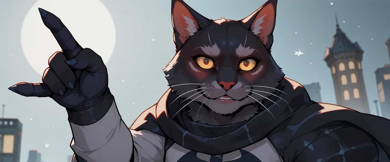 Superhero Cat Under the Night Sky