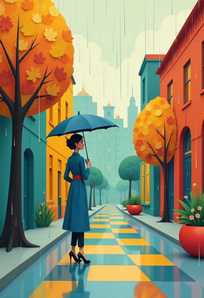 Autumnal Serenade A Cityscape in the Rain