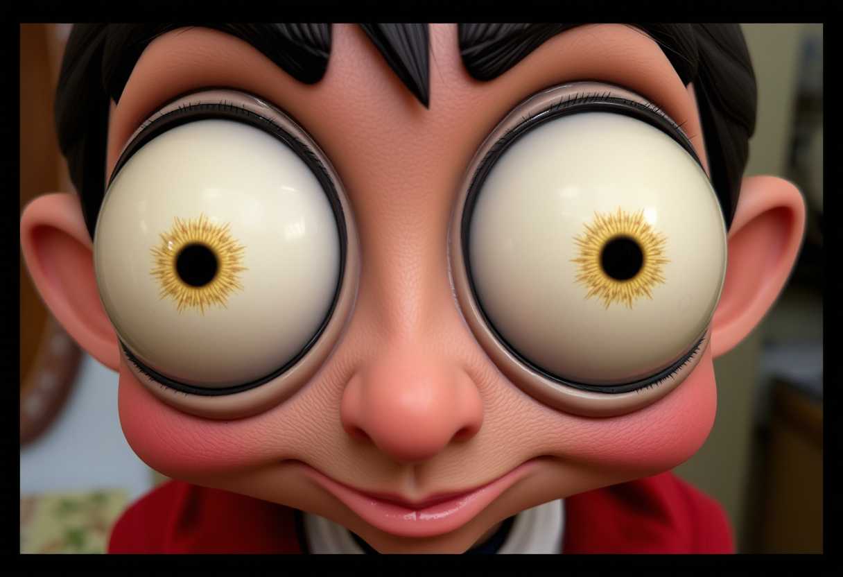 Extreme Close-Up of Animated Character with Exaggerated Eyes