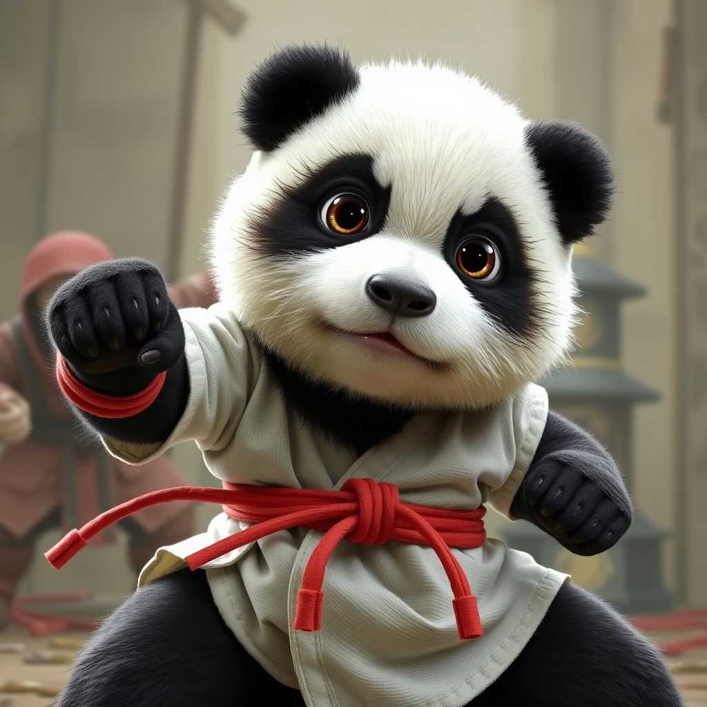 Characters with abnormally large eyes, panda huahua is making karate combat