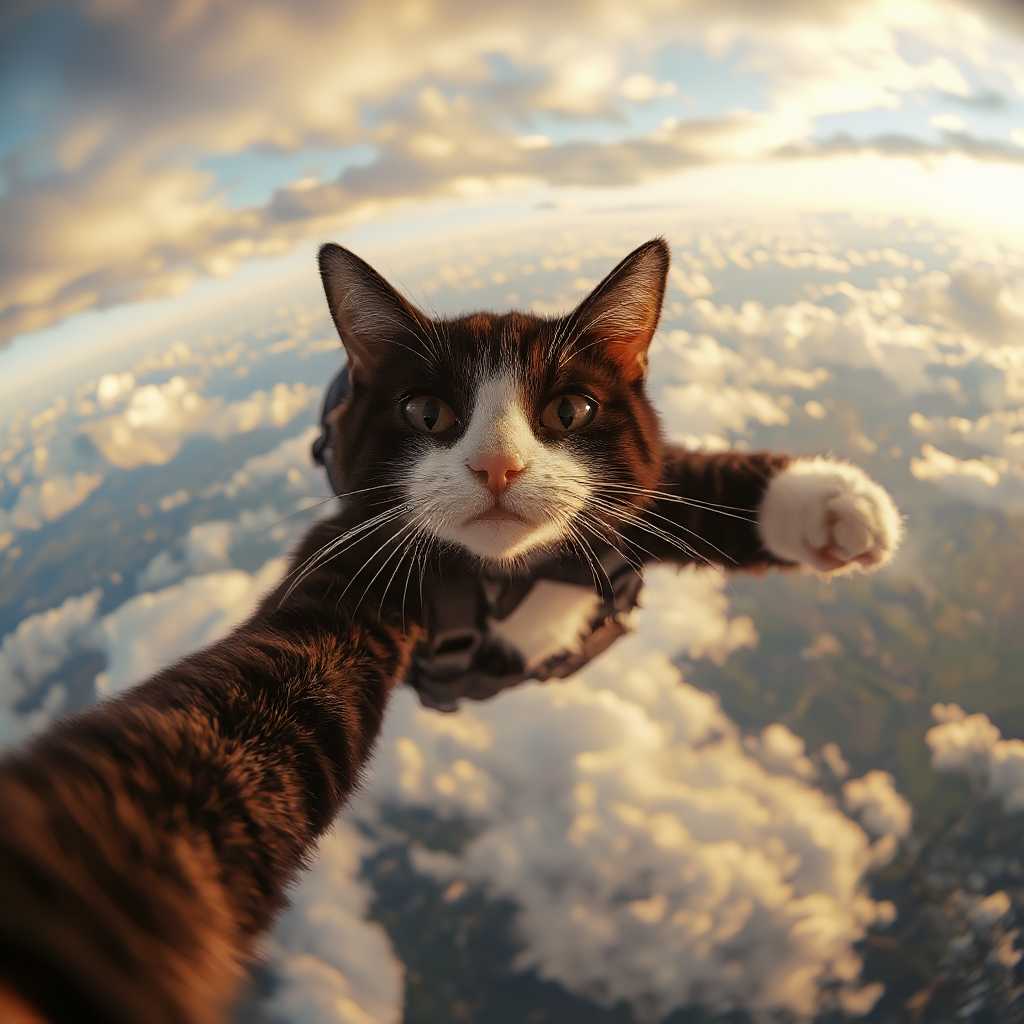 Adventurous Cat Skydiving Aerial View of Feline Extreme Sport