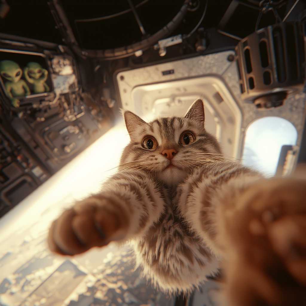 Cute Cat with Aliens in Spacecraft