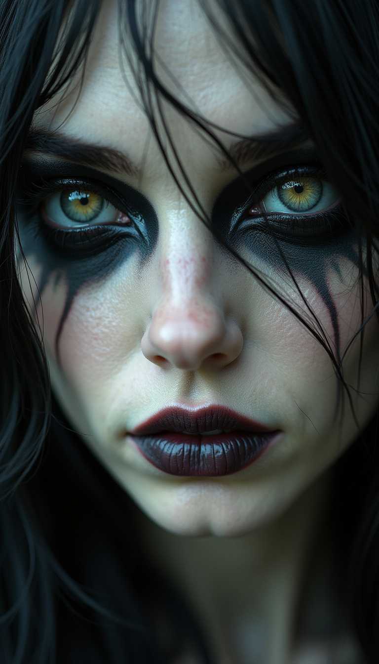 Closeup of a Person with Dramatic Makeup and Intense Gaze