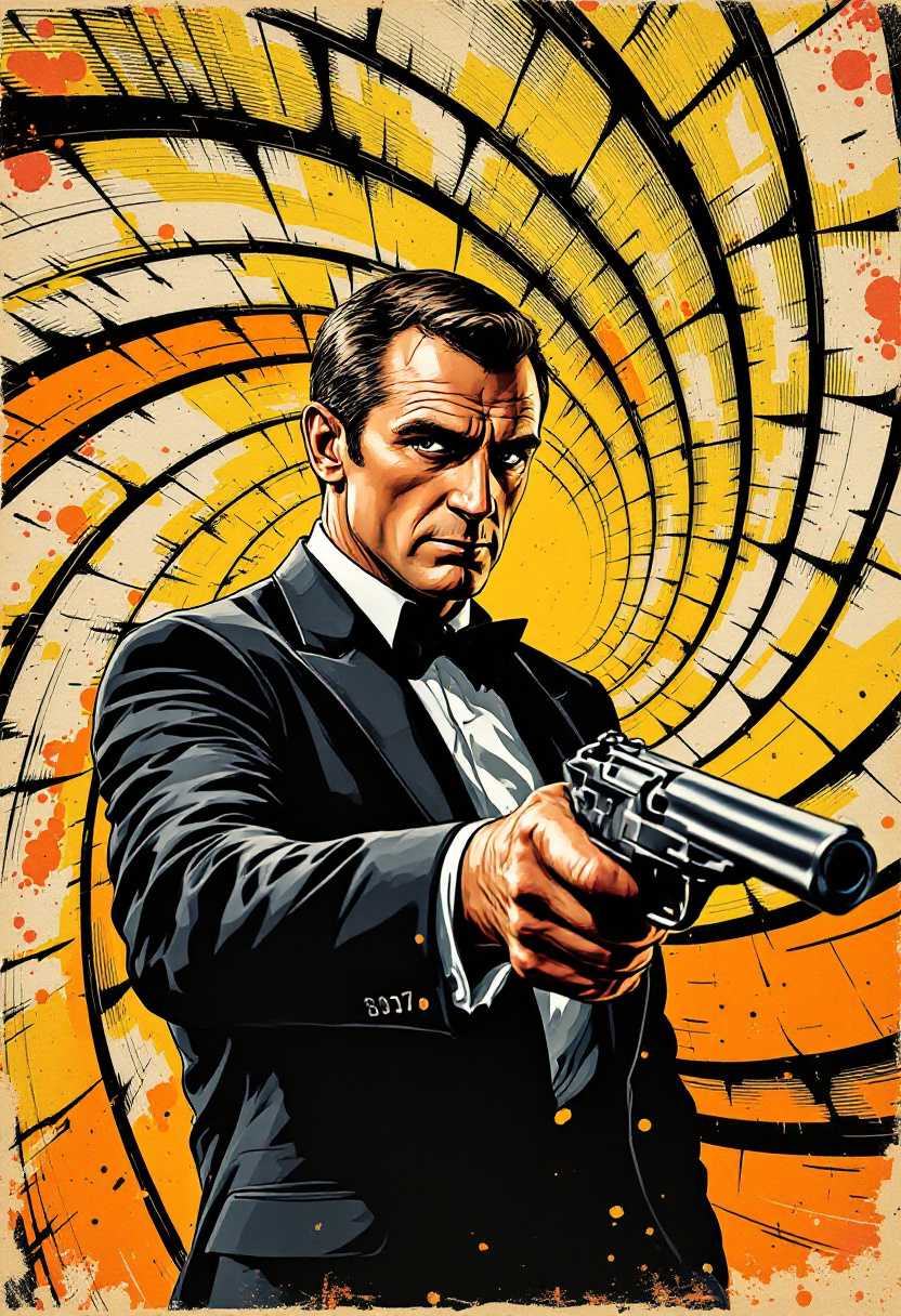 1950's Retro comic book style artwork, highly detailed James Bond, Sean Connery, comic book cover, symmetrical, vibrant style, action shot, strong lines, style of Dynamite Entertainment 