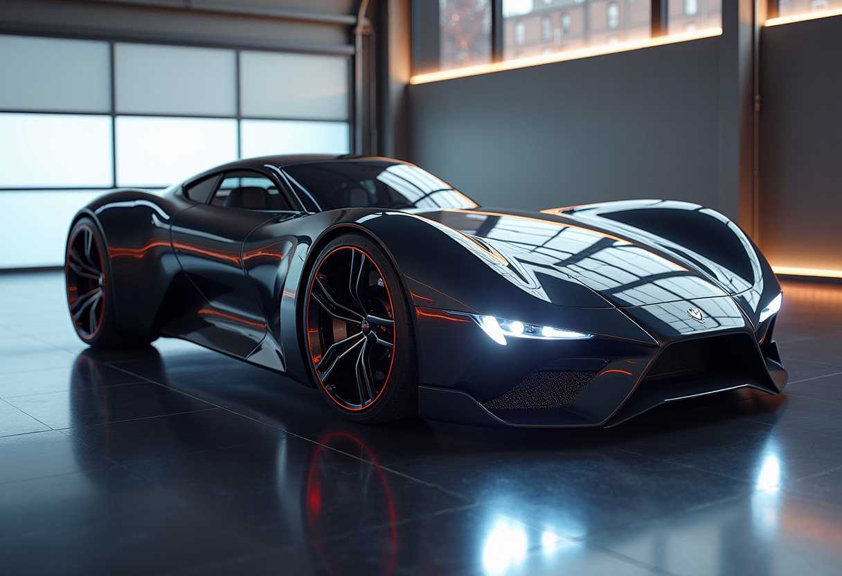 realistic image, a photograph of futuristic car concept designed by Dmitry Mazurkevich, hd 8k