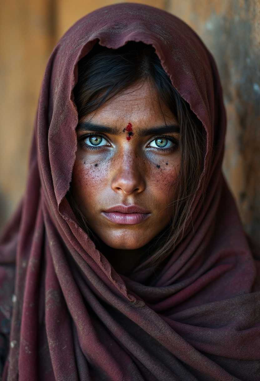 [ Afghan girl] by Steve McCurry Hyper, shy, ultra sharp, hyper realistic --niji 5 --style expressive