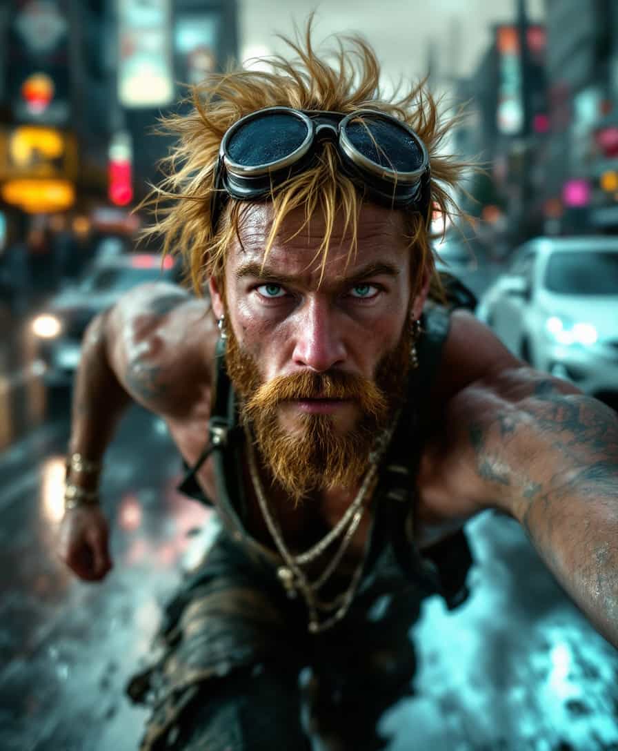 Postapocalyptic warrior takes center stage in gritty urban tableau
