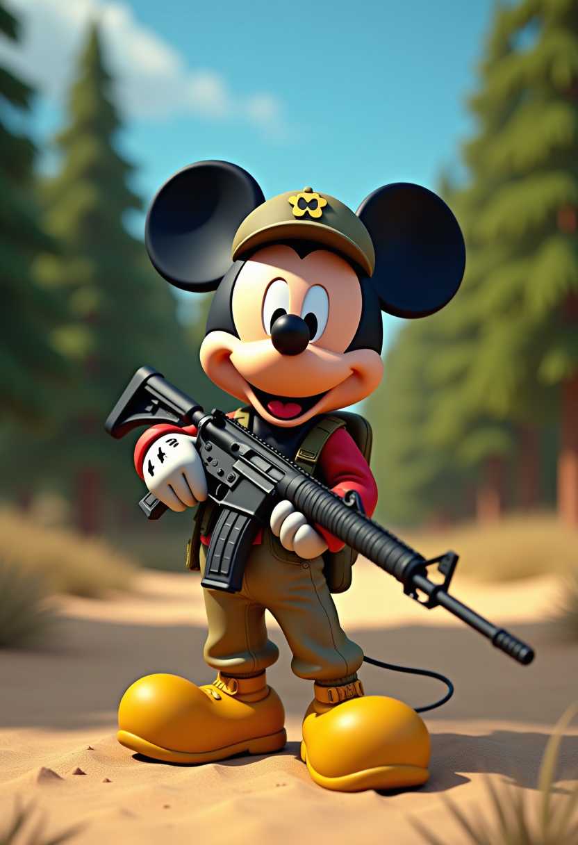 Adventurous Mickey Mouse in Military Gear