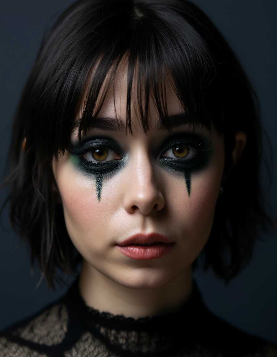 young woman with goth makeup, masterpiece, best quality, highres, sharp image, more detail <lora:more_details:0.5> <lora:SDXLrender_v2.0:1>