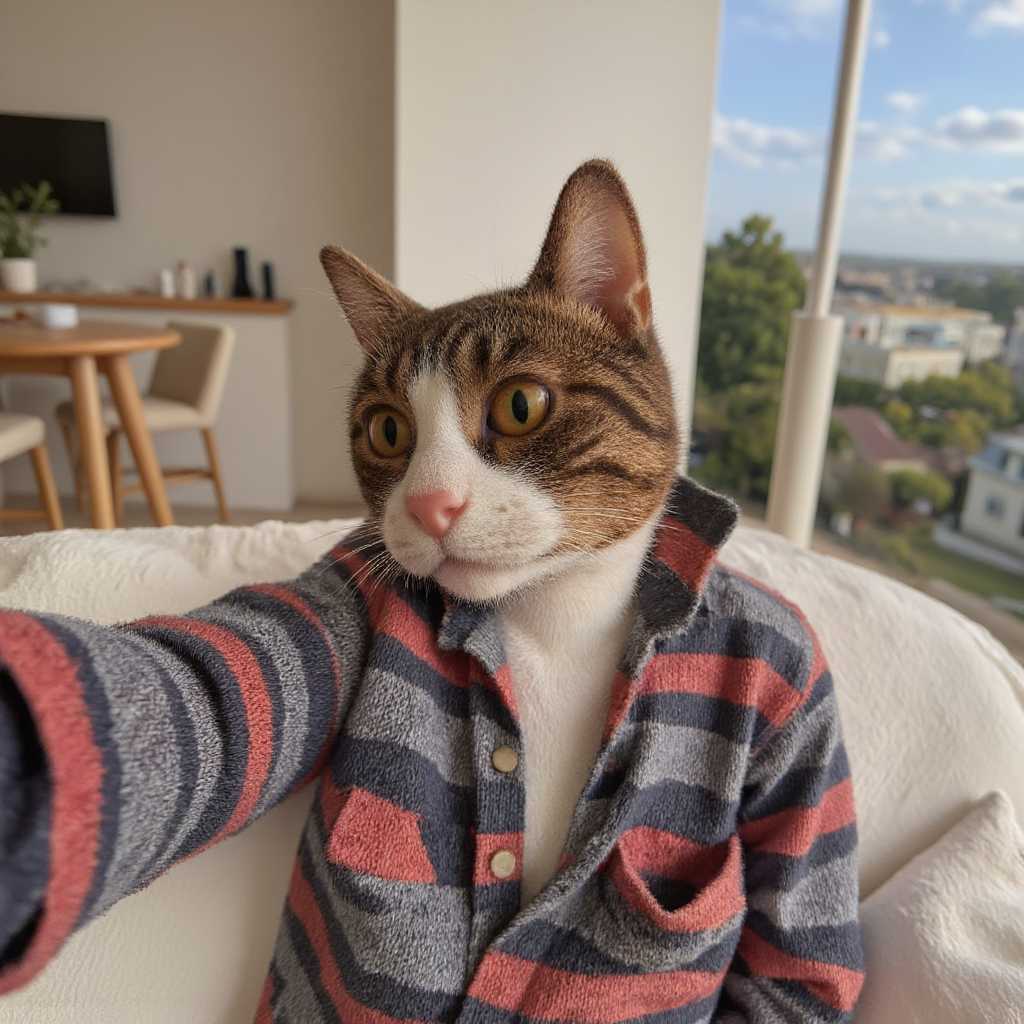 plush, a cat selfie