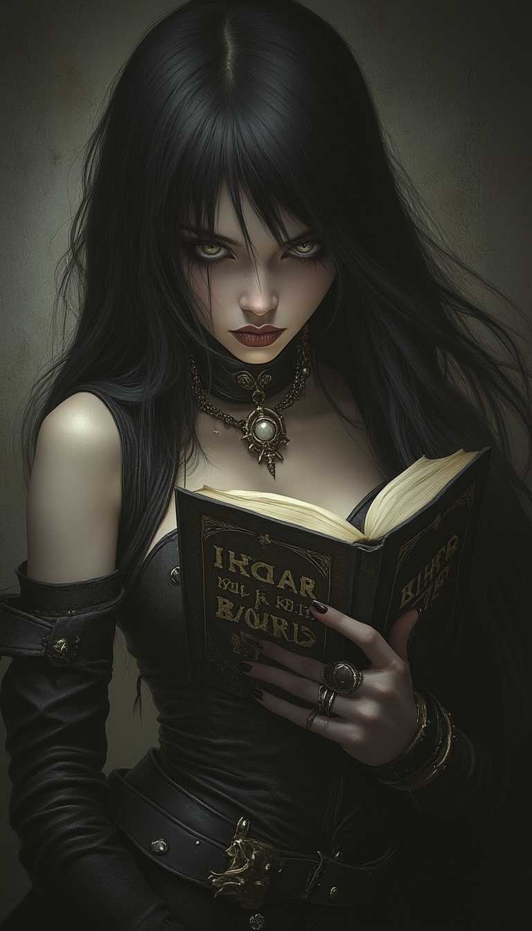 ArsMJStyle, dnddarkestfantasy, masterpiece, realistic scenery, ultra high quality, a gorgeous 23yo goth woman holding an book right into the camera with text on the cover "HOW TO DISCREETLY SKIM BUZZ FROM THE BEGGARS BOARD", extreme close-up front view, ambient lighting, ArsMJStyle, 