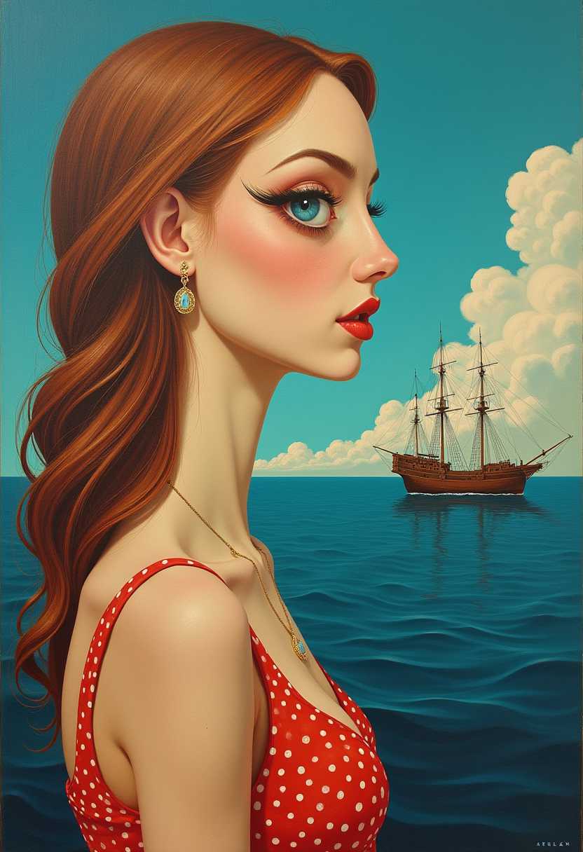 Portrait of a Woman with a Pirate Ship in the Background