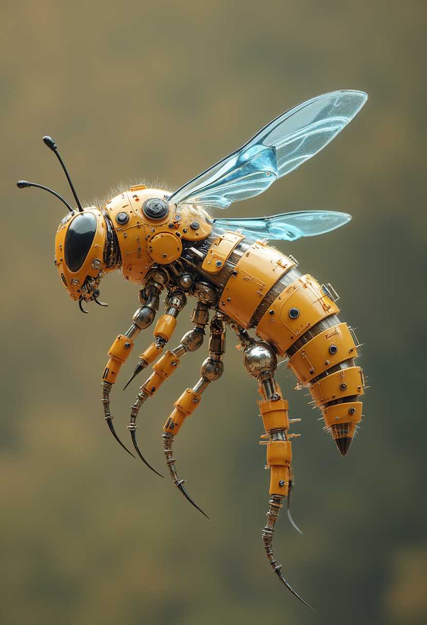 a photo of a BUG ,A machine that combines machinery and biology as a bee