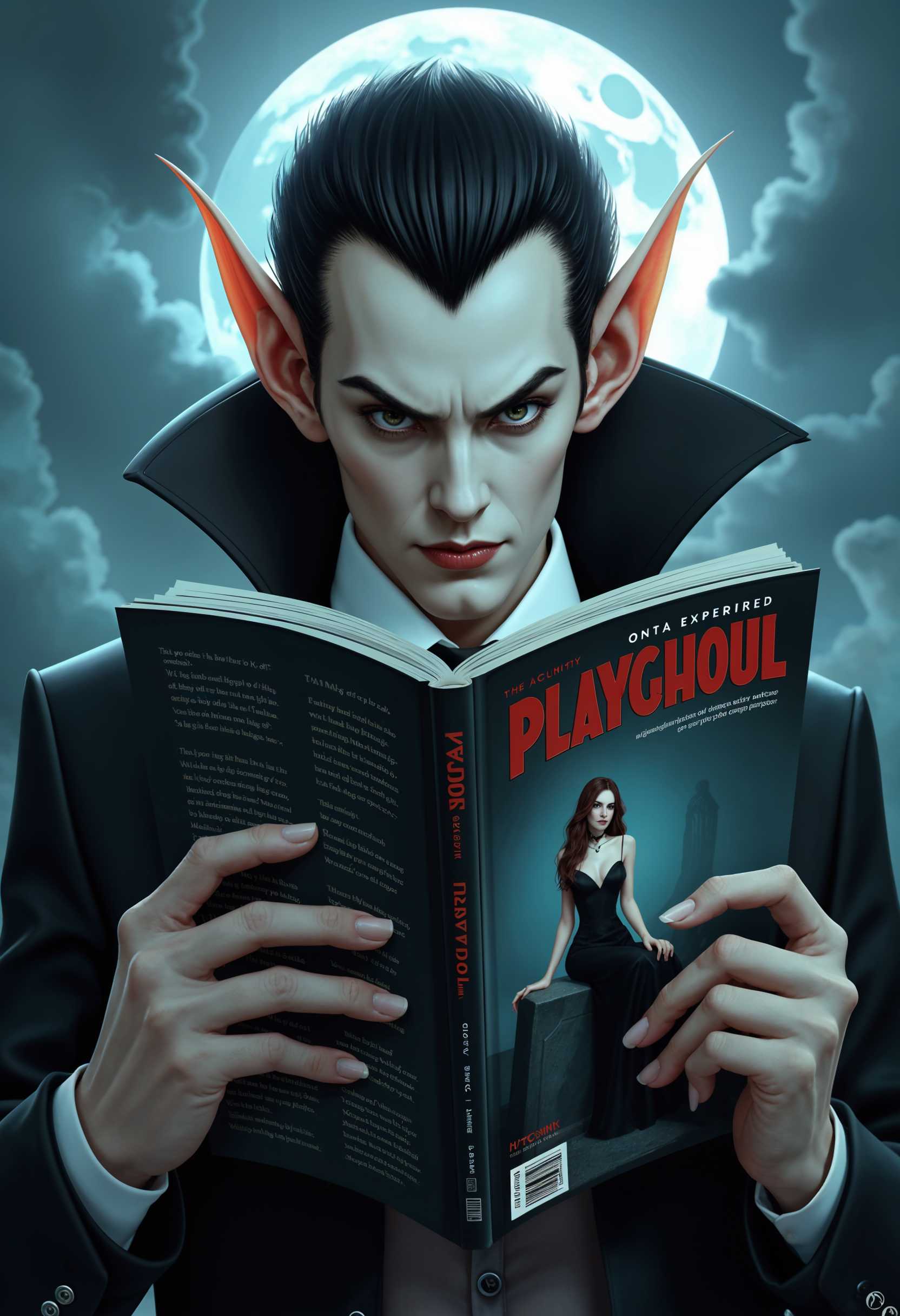 AI-generated image: This image is a digitally created artwork that features a man, dracula with exaggerated features rem