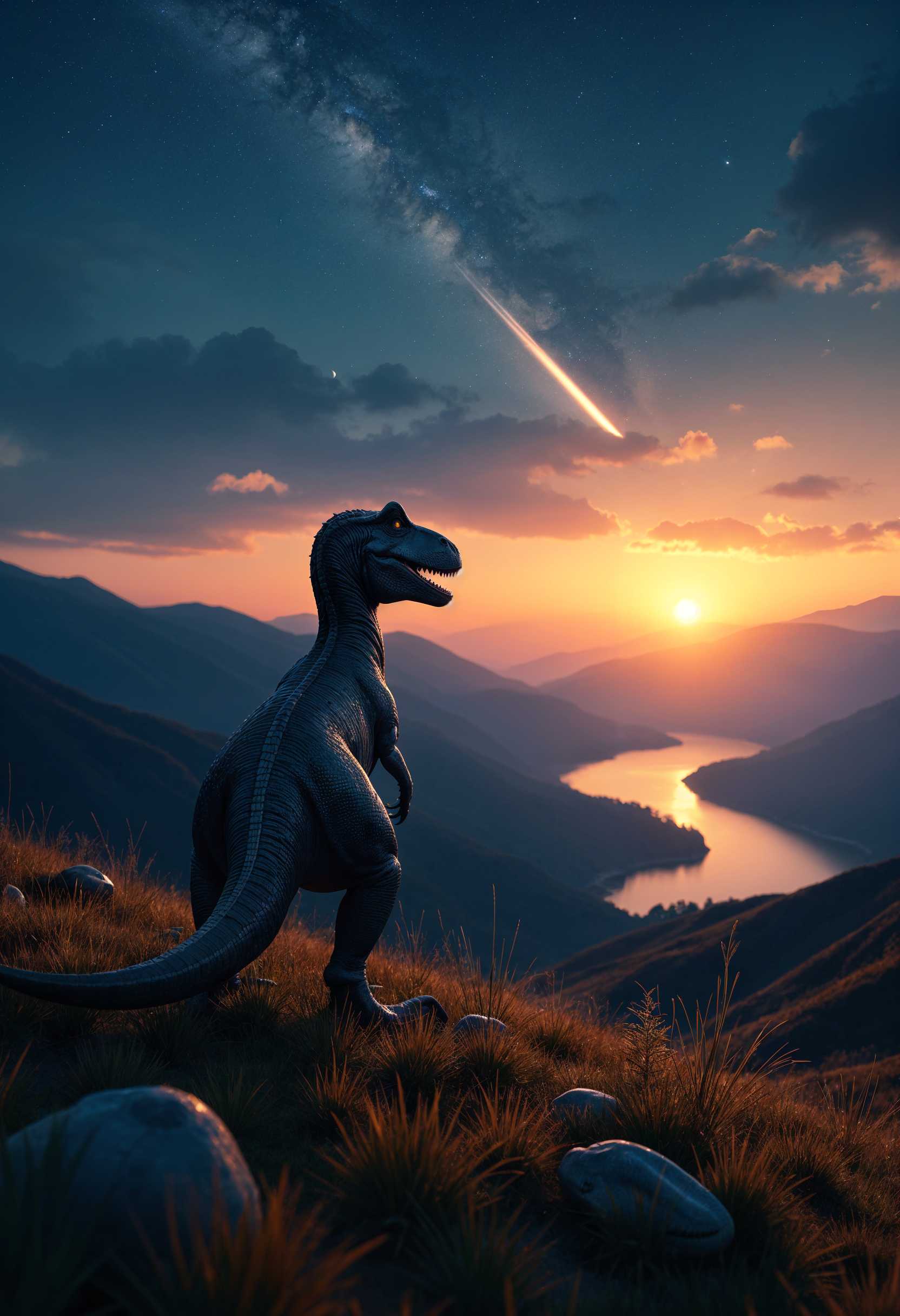 AI-generated image: A surreal scene unfolds at twilight, as the dim light of dusk casts a magical veil over the landscap