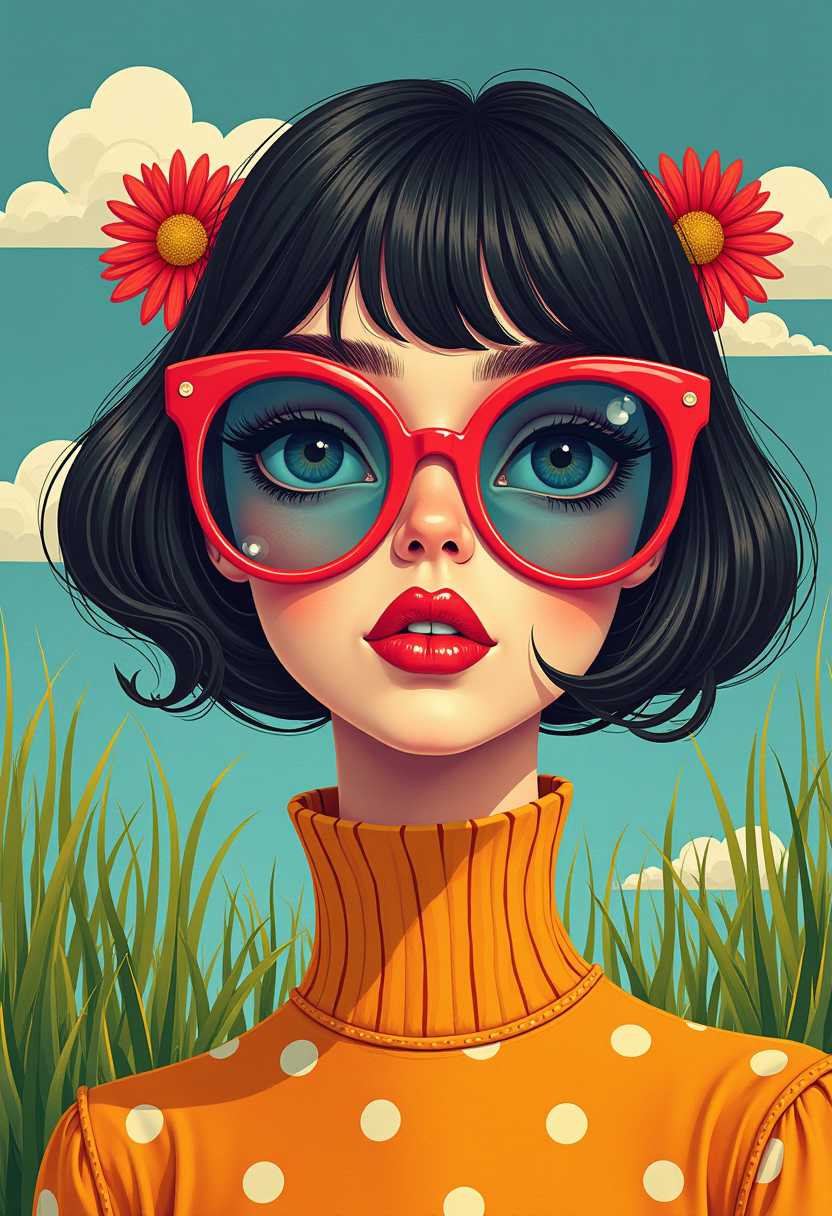 Vibrant Portrayal of a Fashionable Lady with EyeCatching Red Sunglasses