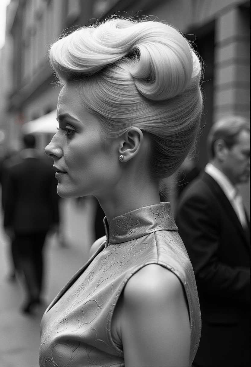 Captivating Profile of a Woman with a Dramatic Updo and Elegant Earring