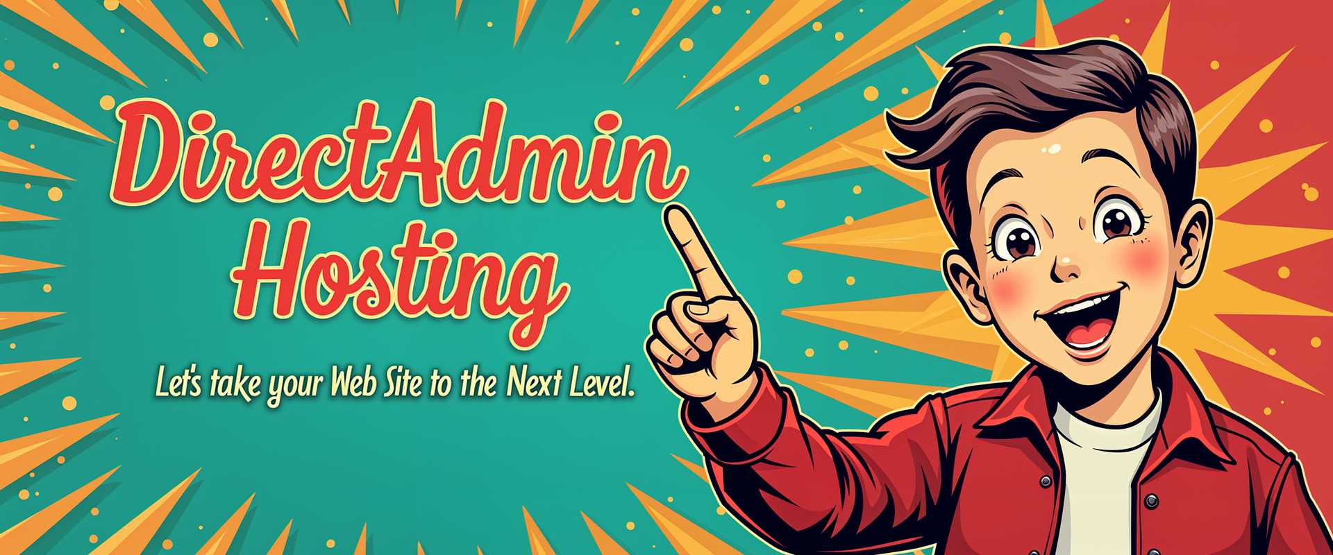 AI-generated image: create a banner for DirectAdmin web hosting professional colorful snappy 1950's retro, young boy poi
