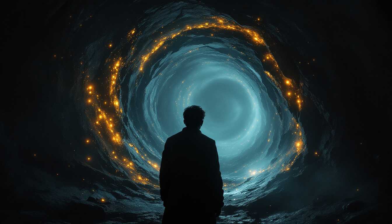 POV: Standing before the broken attic window in darkness, I gaze out expecting the twinkling city lights of the 1920s streets but instead see only infinite blackness filled with swirling void with unfathomable motions and unearthly music—an abyss that defies all earthly understanding.



