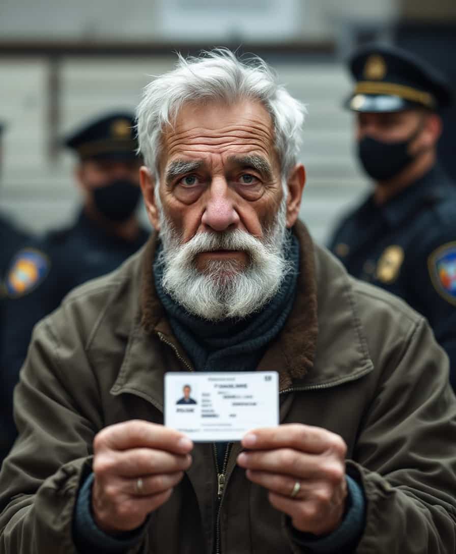 Verification Moment: Elderly Man Presents ID to Authorities