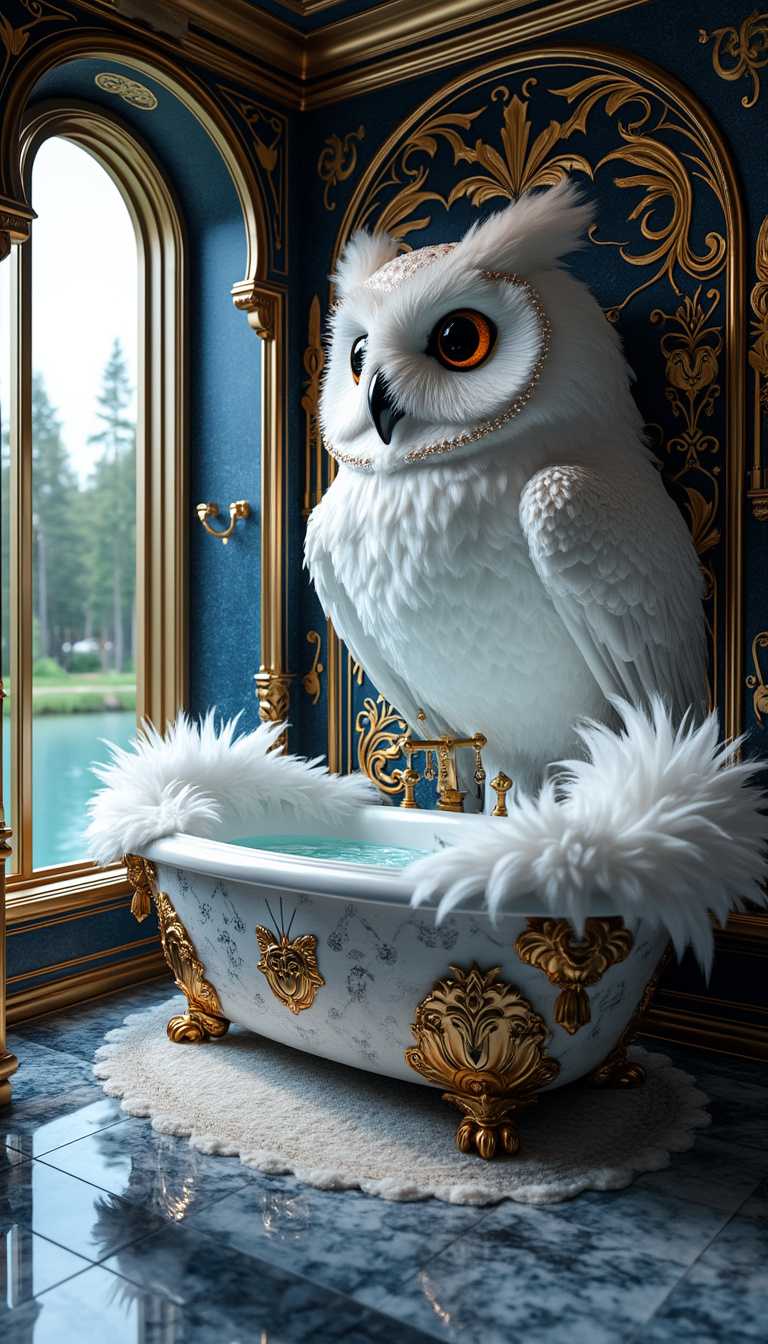 Owl Bathroom Decoration White Owl Perched on Bathtub