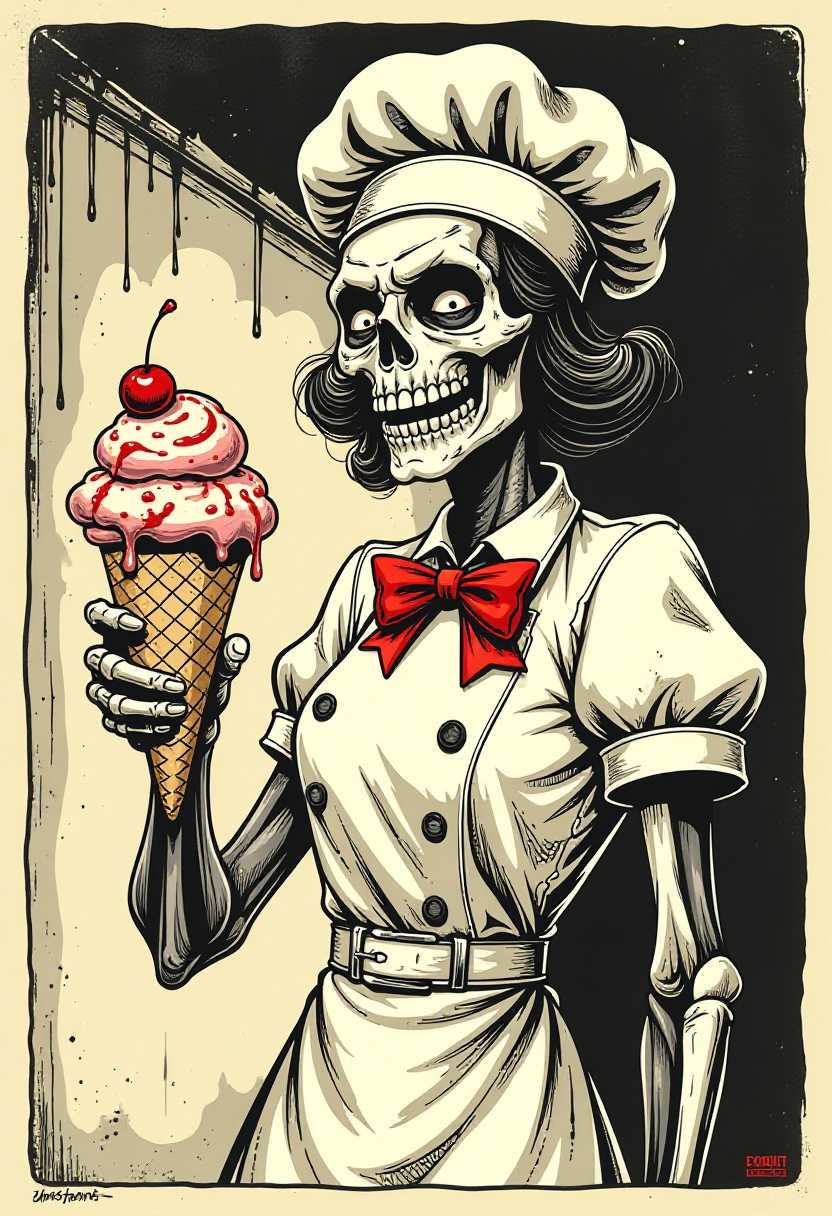 Skeletal Chef with Cherry Ice Cream