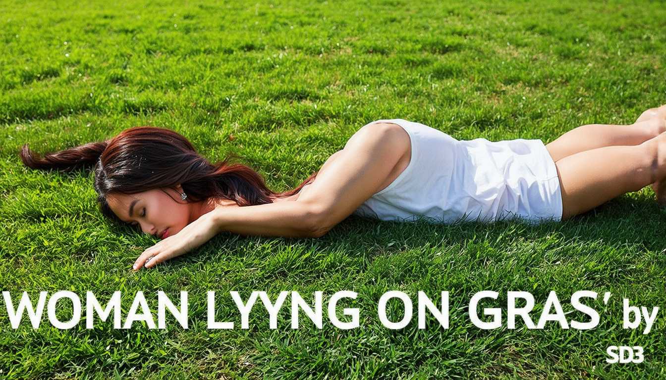 woman lying on grass with the words, "WOMAN LYING ON GRASS by SD3" at the bottom