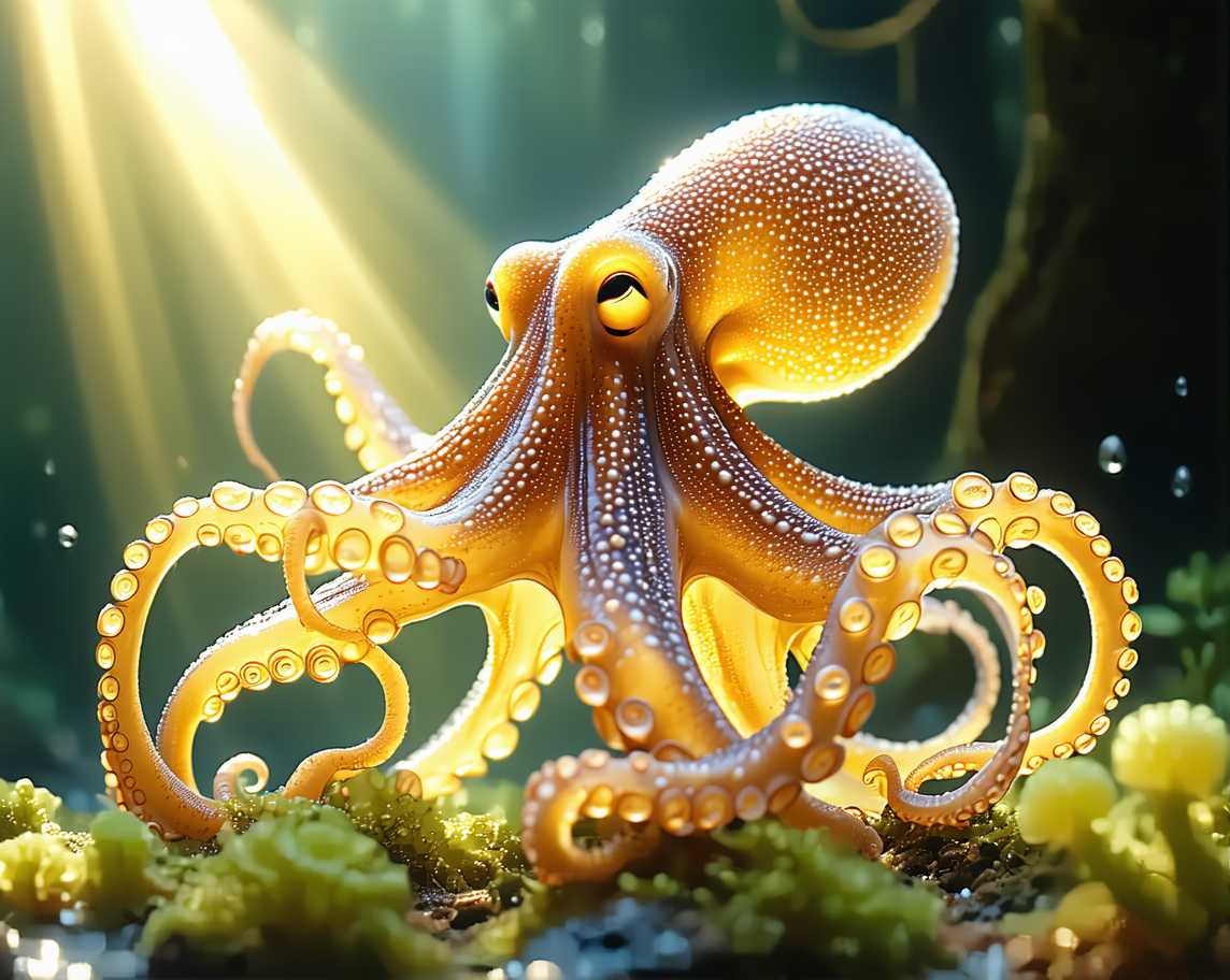 Golden Octopus Underwater