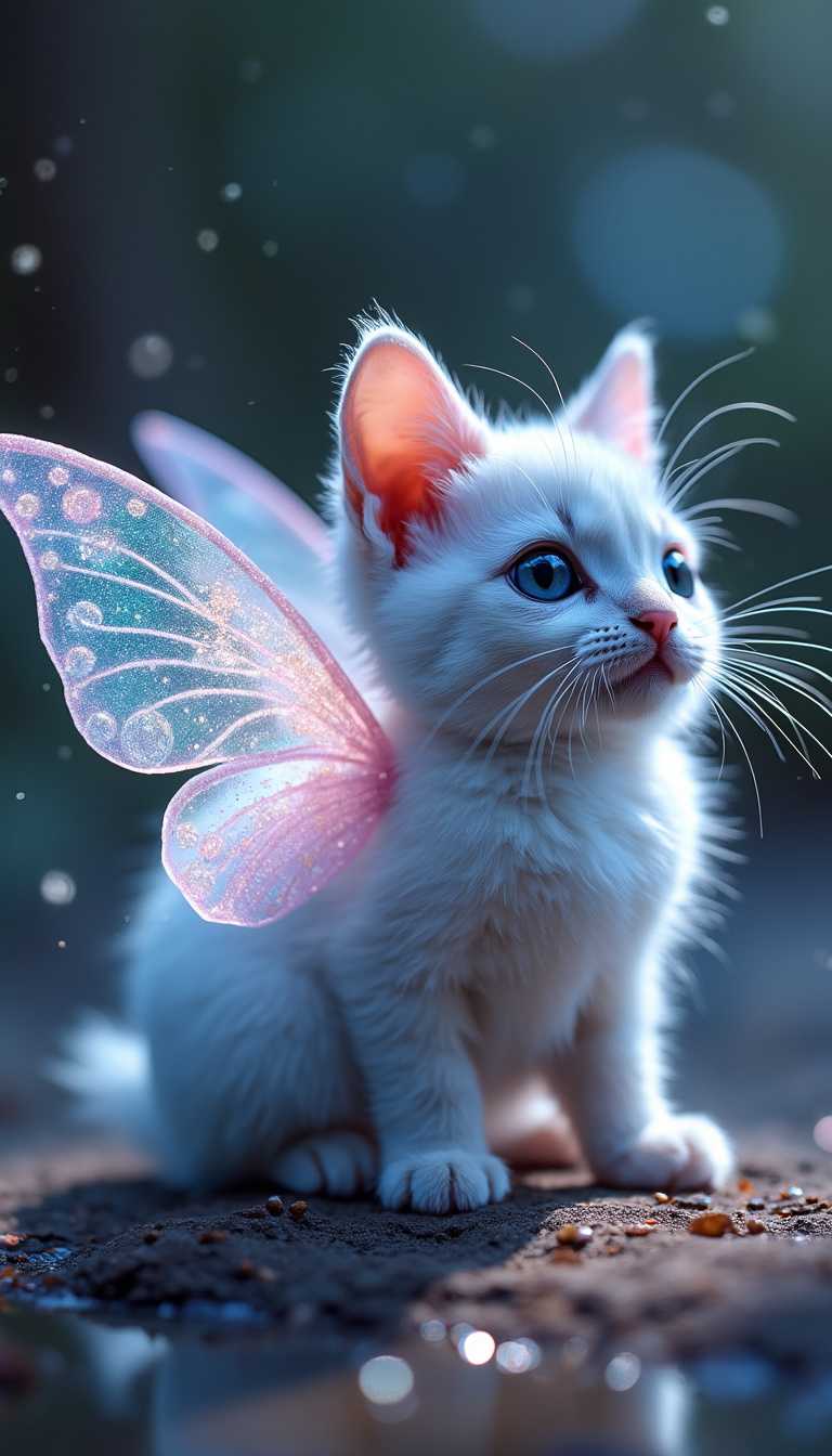 Imagine an enchanting little creature, no bigger than an adult’s thumb, flitting about with dazzling speed like a hummingbird. This tiny, magical being is a Fairy Kitty, a delightful mix between a fluffy kitten and an adorable bunny rabbit. Its soft, silky fur glows with a gentle, iridescent shimmer under the moonlight, while its translucent, butterfly-like wings flutter with the grace of a fairy’s spell. With huge, sparkling eyes that could melt the hardest of hearts, the Fairy Kitty is the perfect blend of playful mischief and sweet innocence. Its tiny whiskers twitch as it hovers in the air, leaving behind a trail of glittery fairy dust, and every purr sounds like the soft chime of distant bells. So fast and graceful, it’s almost impossible to catch—unless, of course, it wants to be caught! Everyone who sees one longs to bring it home, for the Fairy Kitty is not just a pet, it’s a magical companion who brings joy, laughter, and a sprinkle of fantasy to every day. Perfect for dreamers big and small!