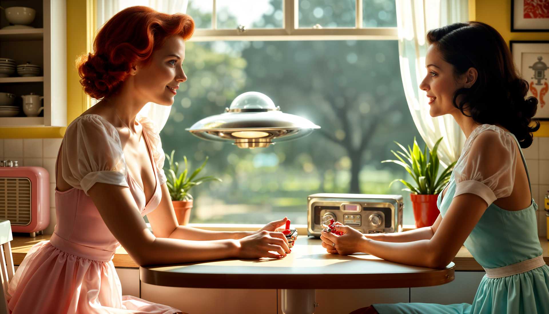 AI-generated image: wide shot, super panansonic 1960 style, cinmatic, 4k crisp details, reflective transparent, scene un