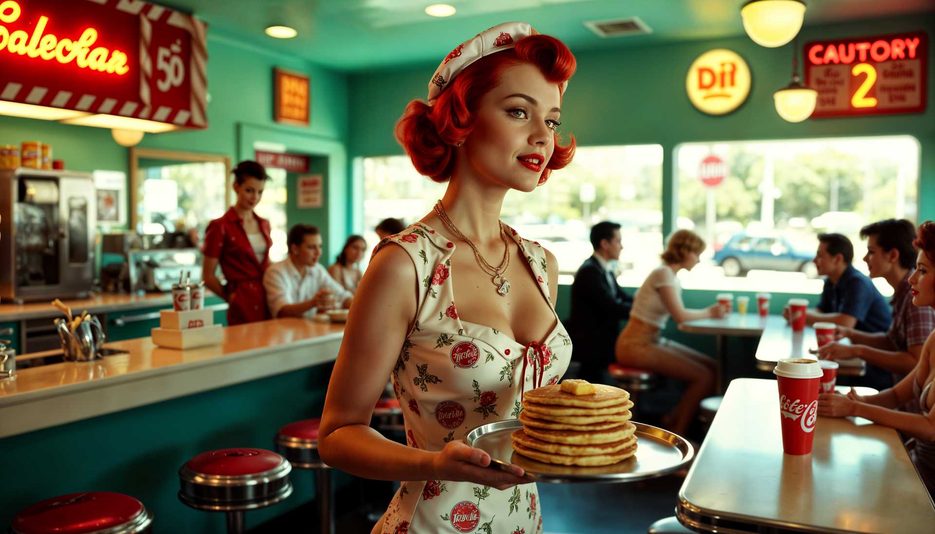 AI-generated image: masterpiece, best quality, highres, sharp image, more detail, wide shot, super panansonic 1960 style