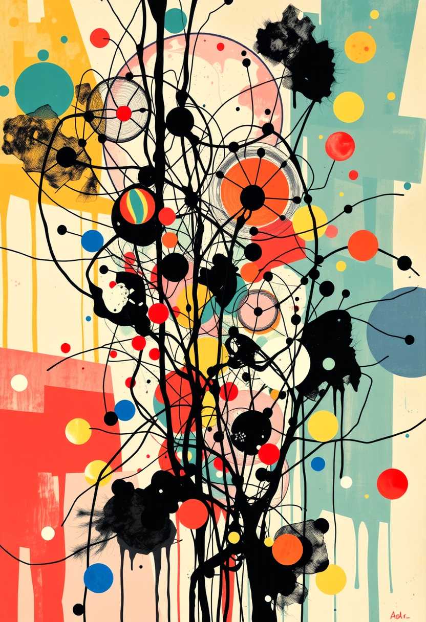 Abstract Art with Colorful Circles and Drops