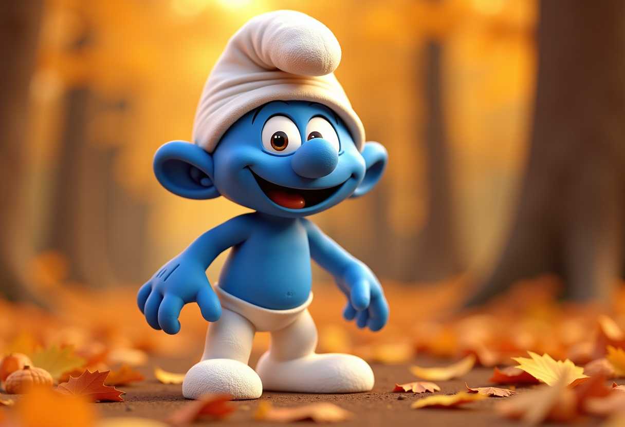 Super silly funny smurf Autumn 3d style pixar disney