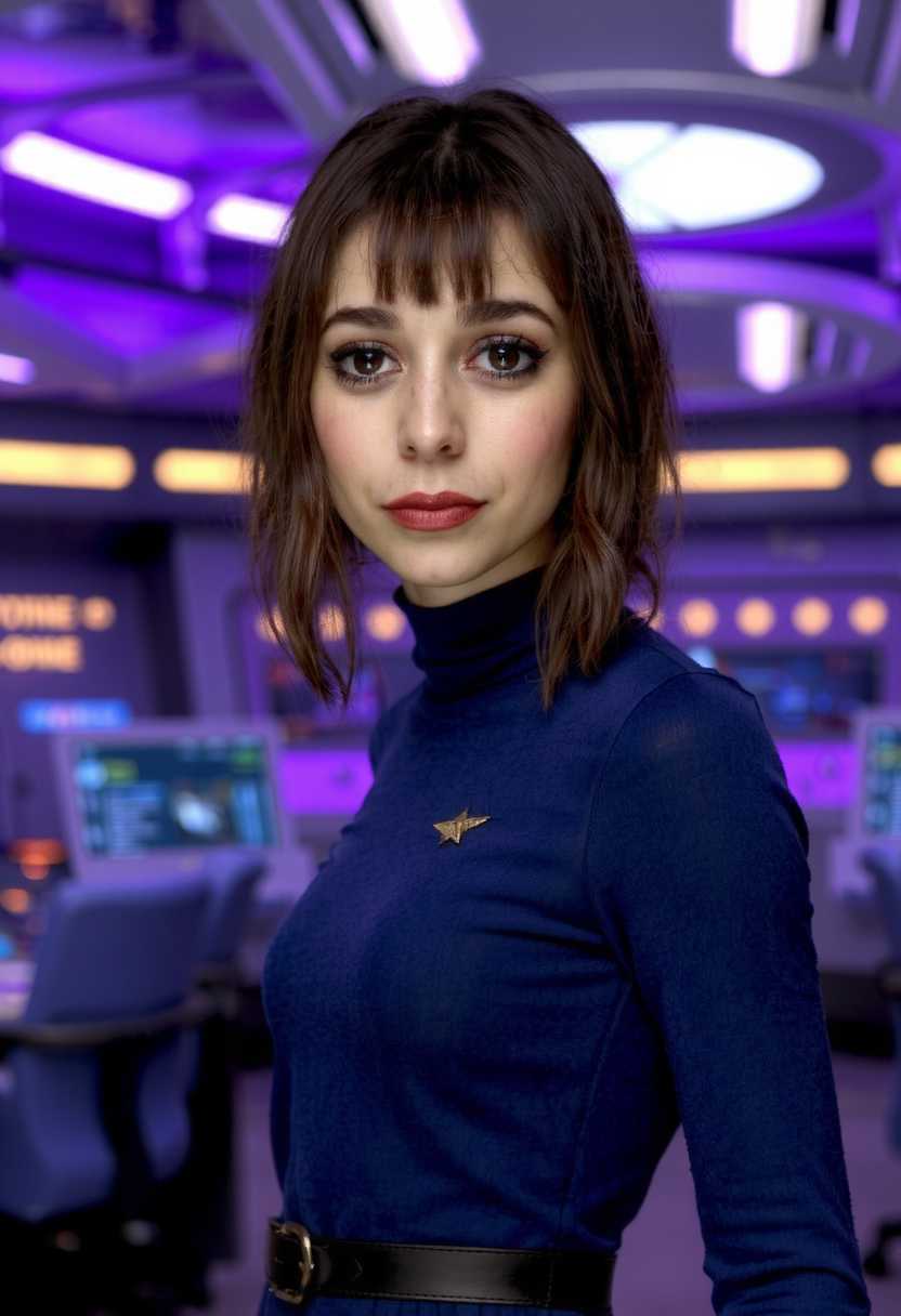 Female Star Trek Officer in Blue Uniform